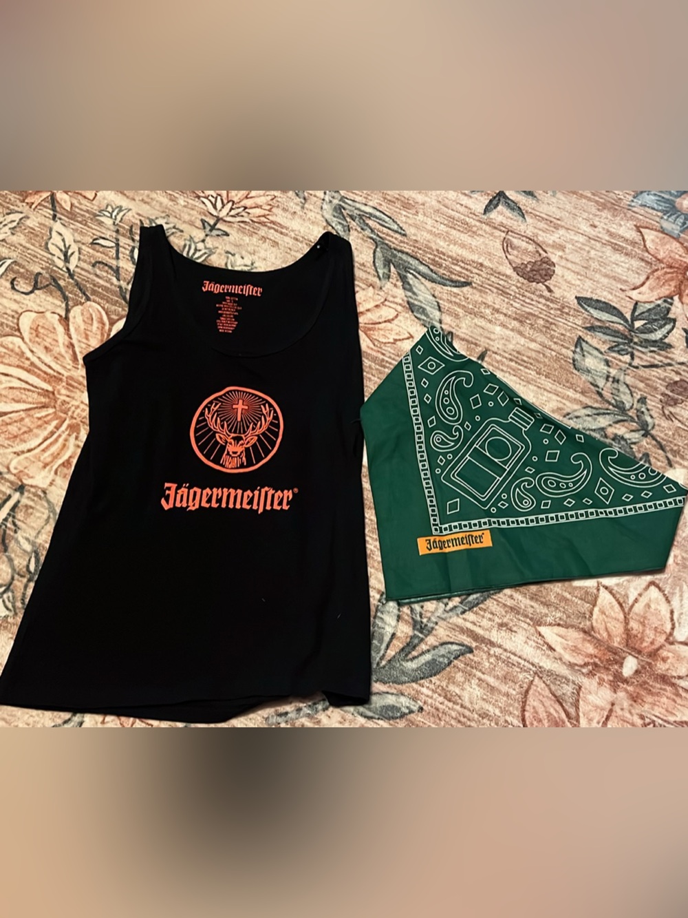 New Jägermeister Black Tank Top with Orange Logo & Green Bandanna
